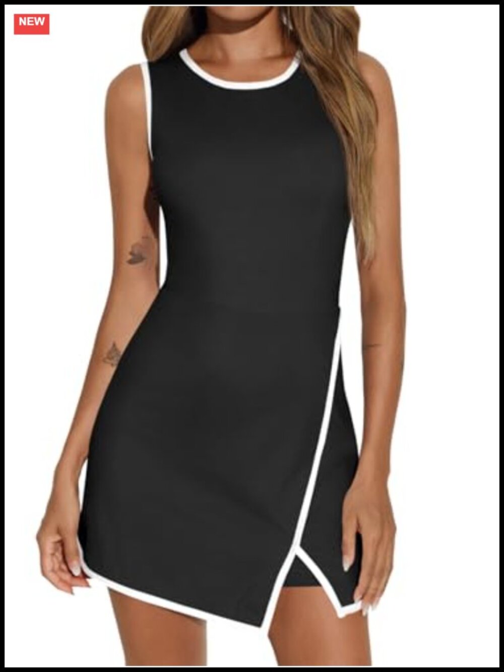 Fisoew Women's Workout Tennis Dress Built-in Bra Shorts Pockets Sleeveless